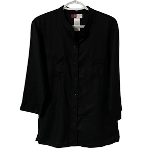 JM Collection Black Linen Button Tunic Top Size 12